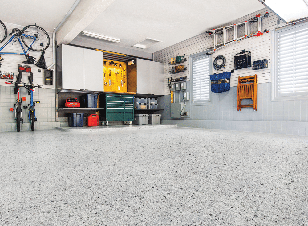 wide angle view of clean and organized garage