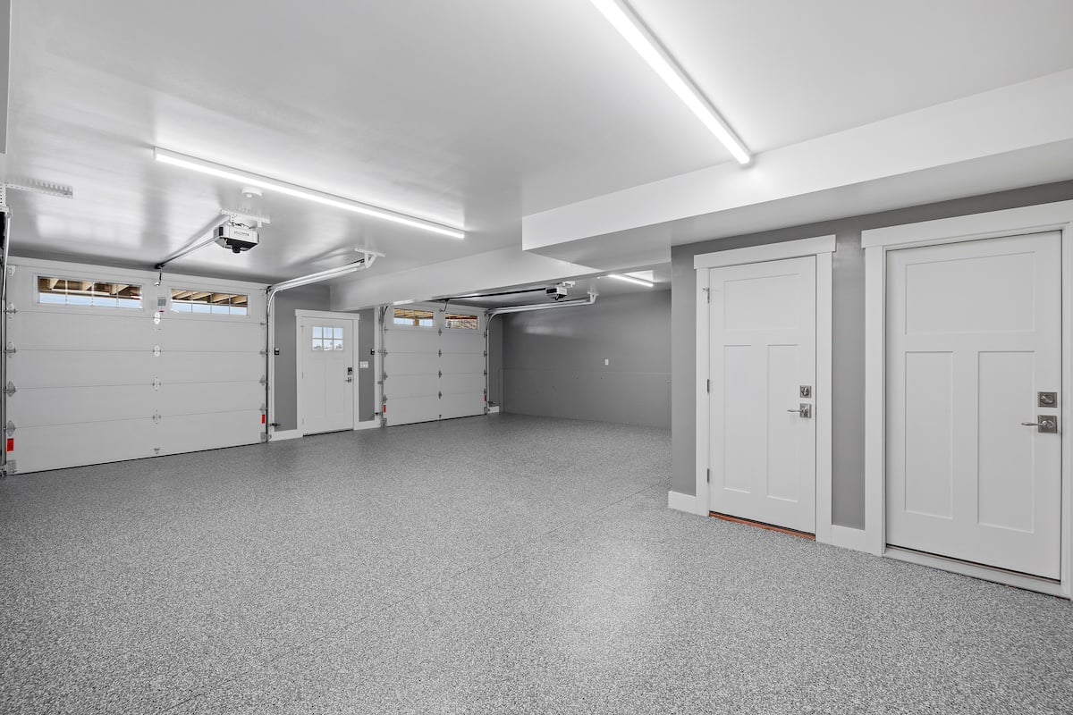 interior view of empty garage with new polyaspartic floor